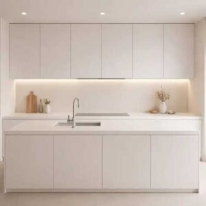 «کابینت بدون دستگیره با صفحه کورین یکدست مینیمال»