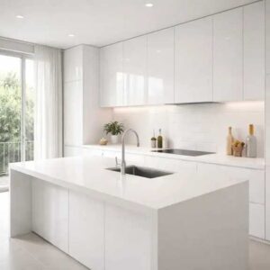 «مدل کابینت مدرن با صفحه کورین سفید ساده»